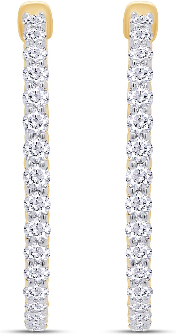 14 K Y/G 02.40 CT Lab Diamonds Inside Out Hoops Earrings