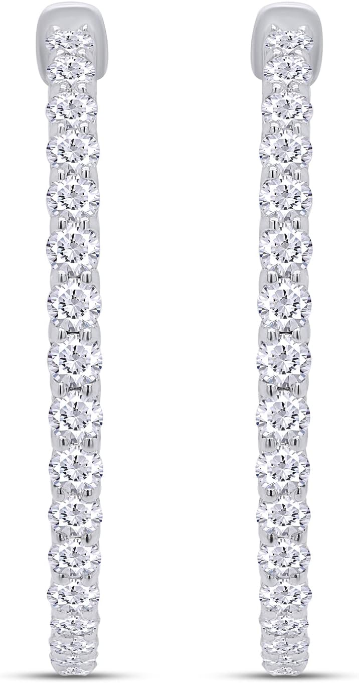 14 K 2.40 CT Lab Diamonds Inside Out Hoops Earrings