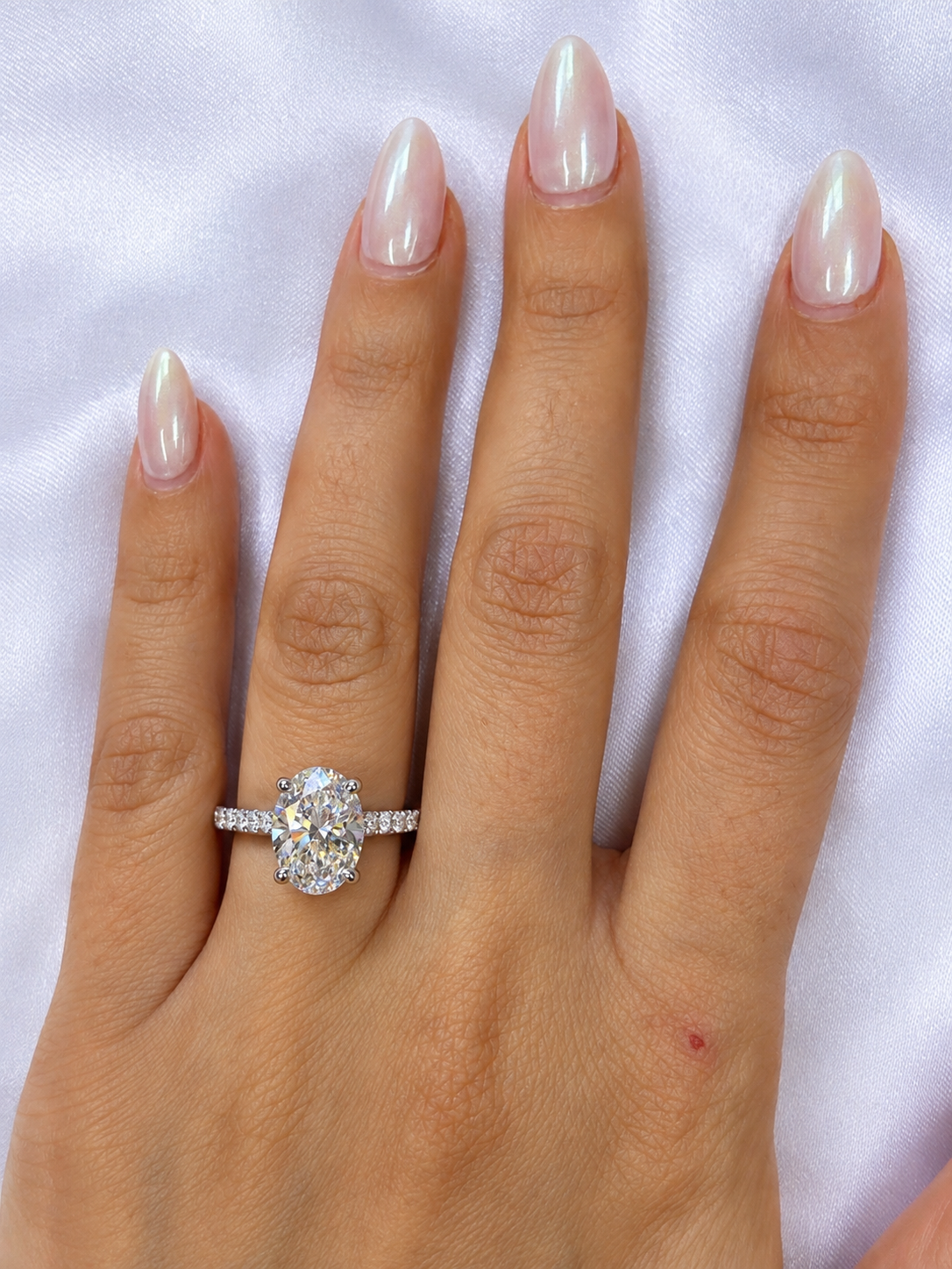 CT Oval Lab Grown Diamond 3.09 Engagement Ring in 14K White Gold- IGI Certified