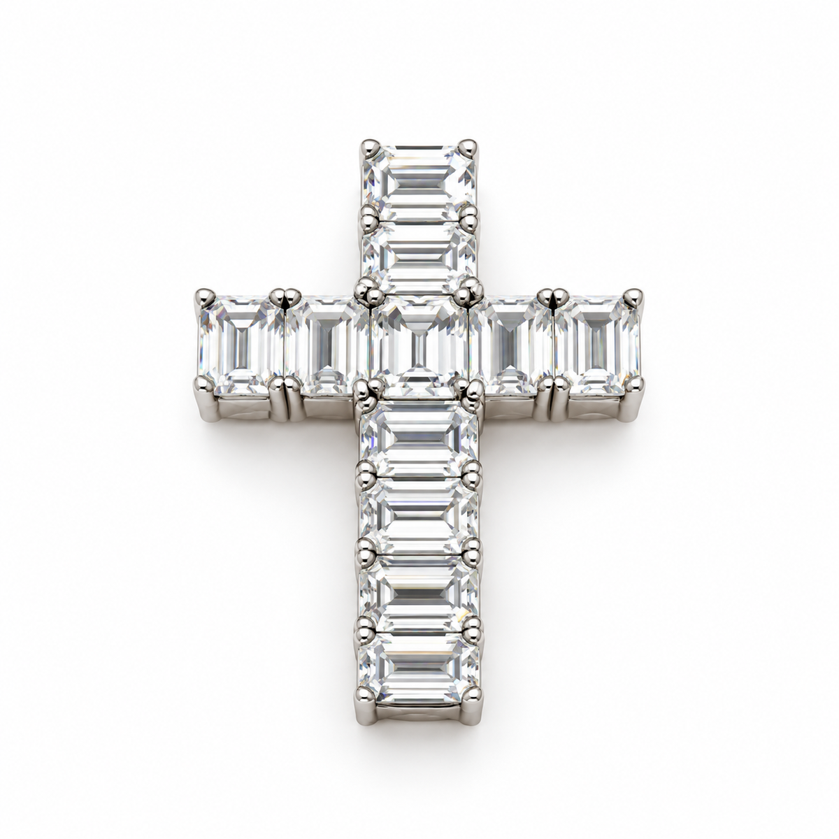 14K White Gold 6.48 CTW Emerald-Cut Lab-Grown Diamond Cross Pendant