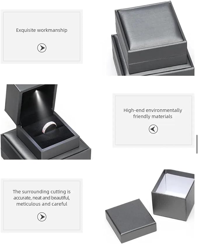 Luxury PU Leather Rings Gift box Jewelry Storage Display With LED Light