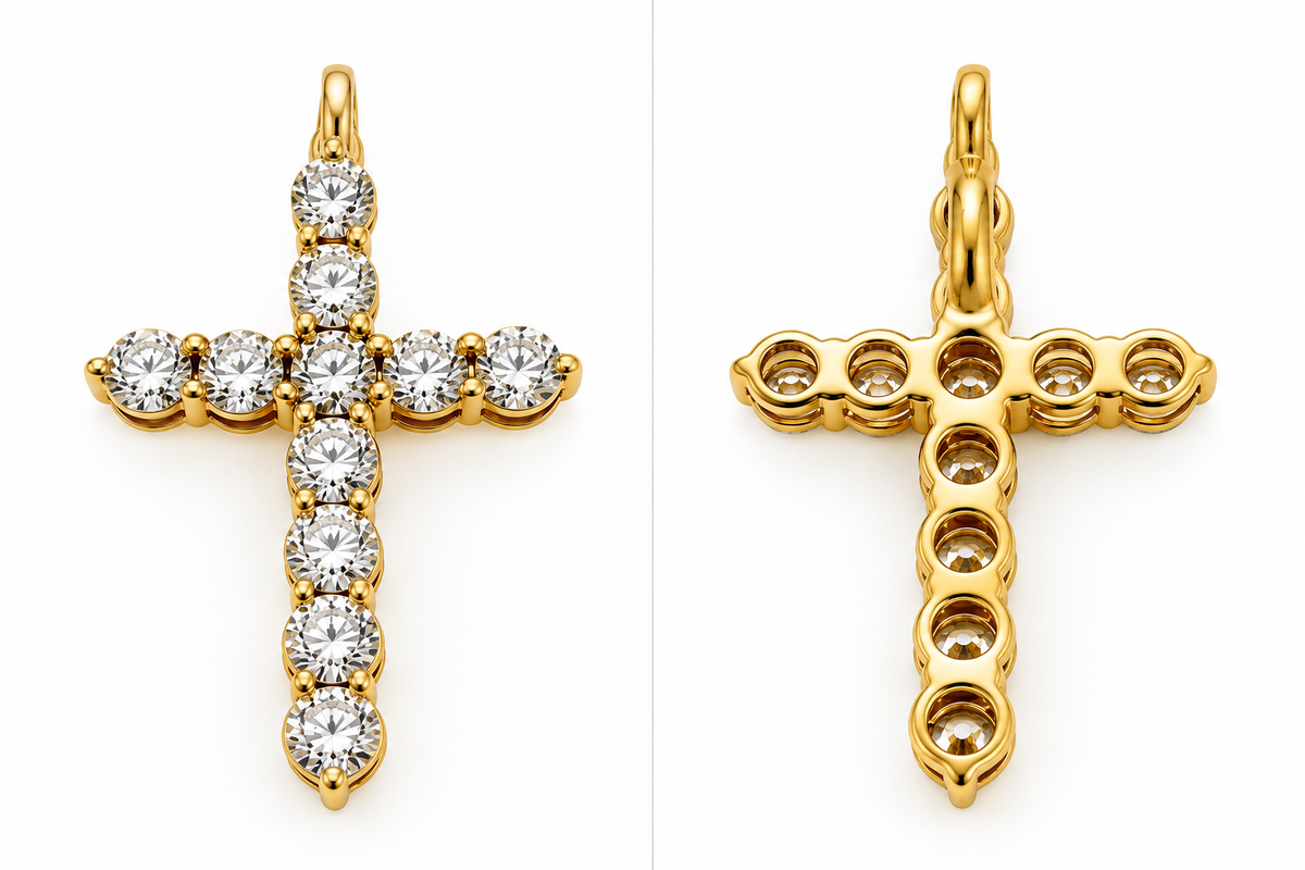 14K Yellow Gold 3.00 CT Lab-Grown Diamond Cross Pendant