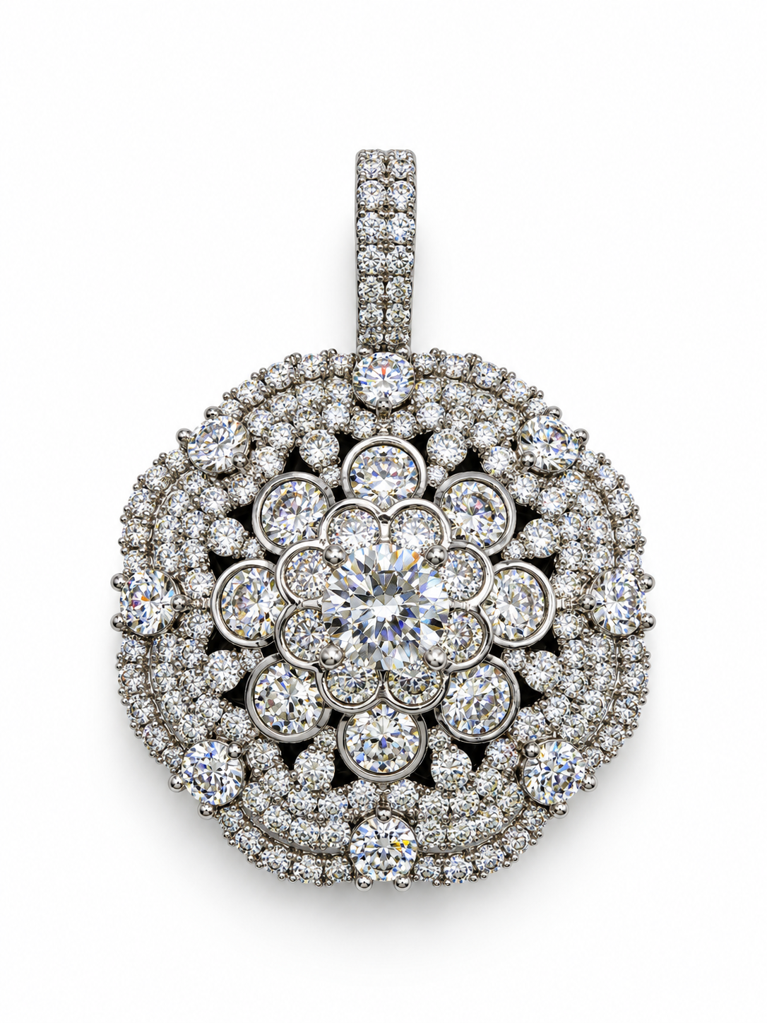 Silver Moissanite Fancy Flower Pendant