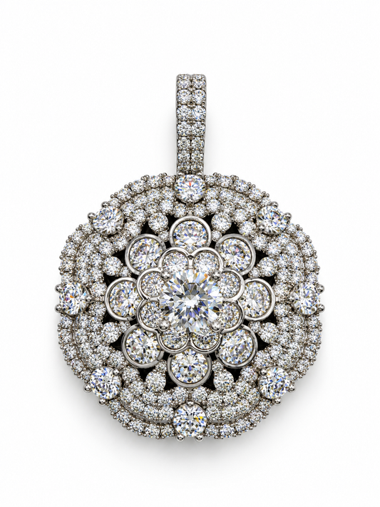 Silver Moissanite Fancy Flower Pendant