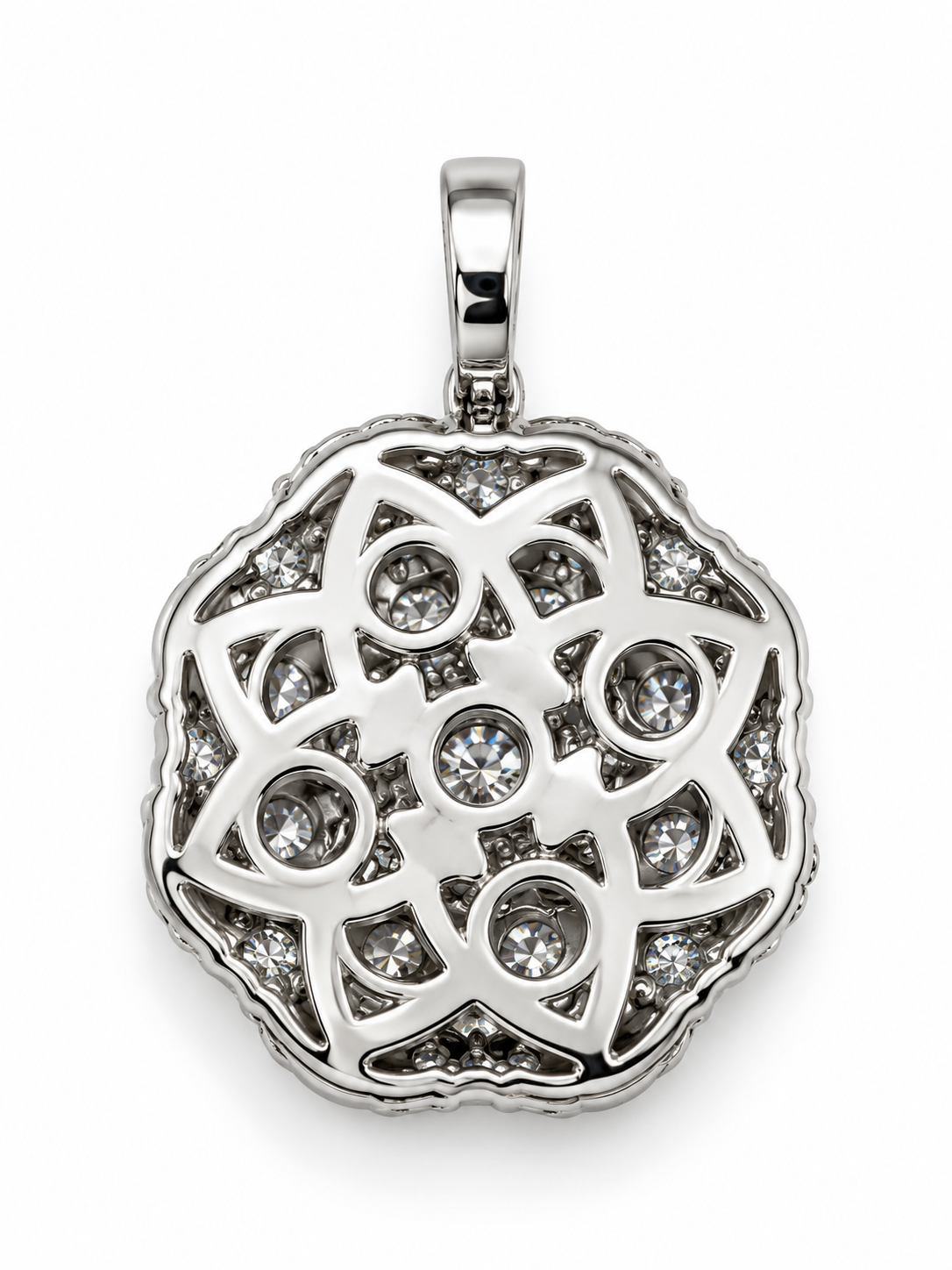 Silver Moissanite Fancy Flower Pendant