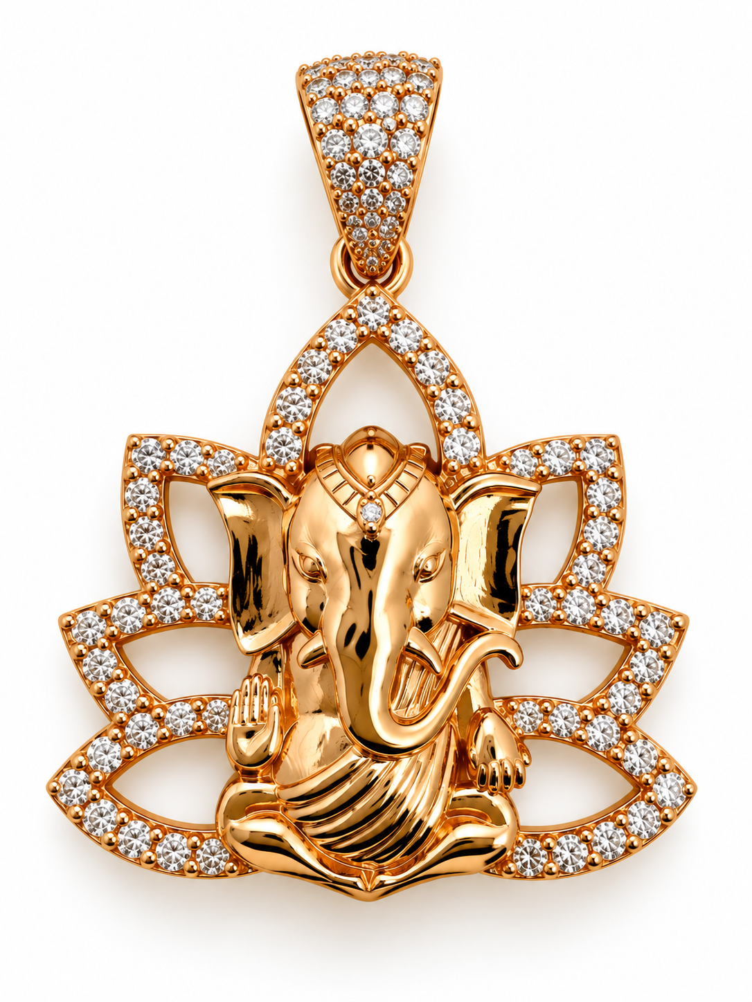 14K Gold 1.12 CTW Diamond Ganesha Lotus Pendant