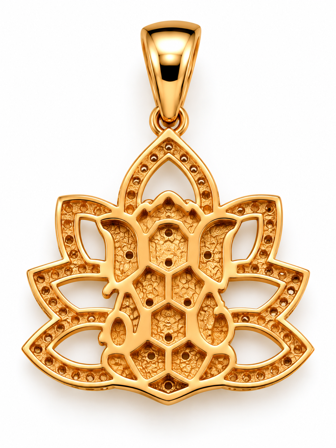 14K Gold 1.12 CTW Diamond Ganesha Lotus Pendant