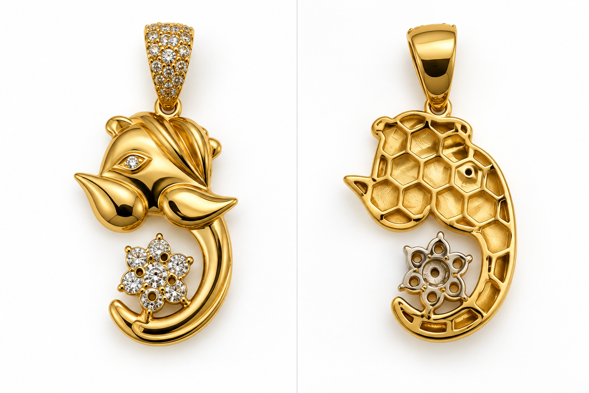 18K Gold 0.70 CTW Diamond Ganesha Pendant