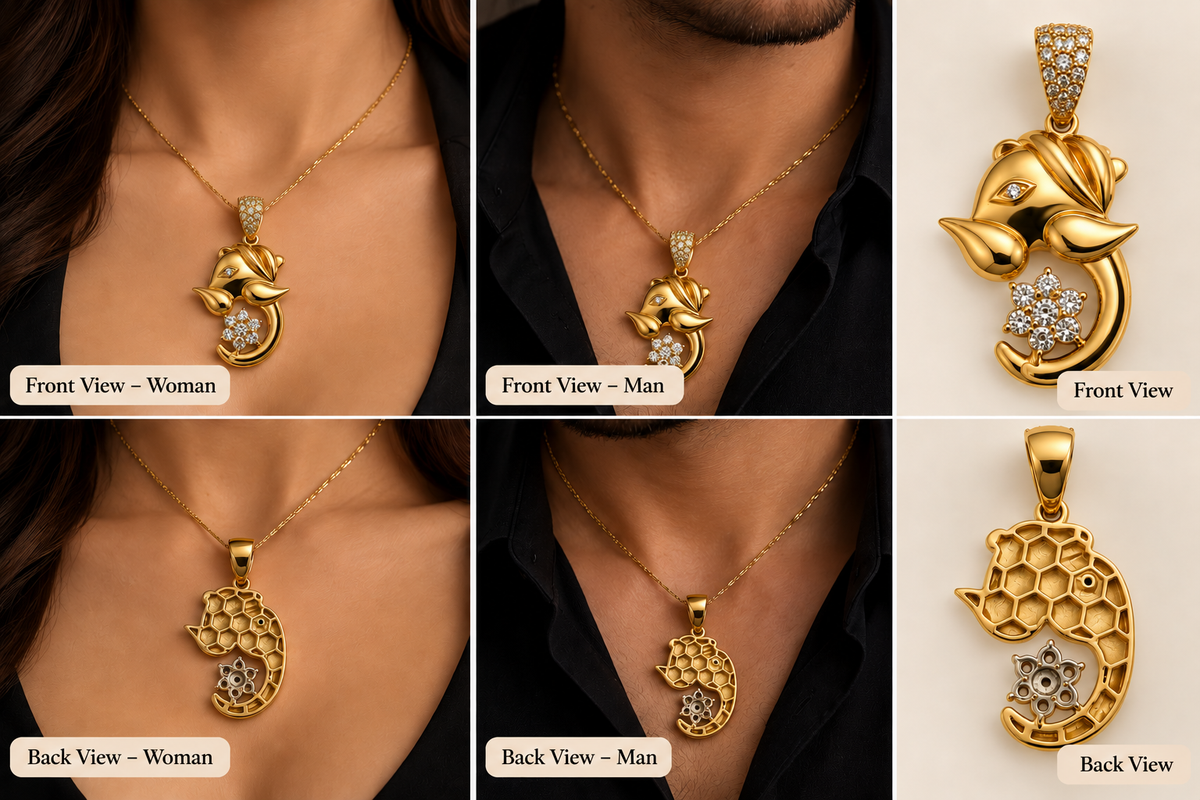 18K Gold 0.70 CTW Diamond Ganesha Pendant