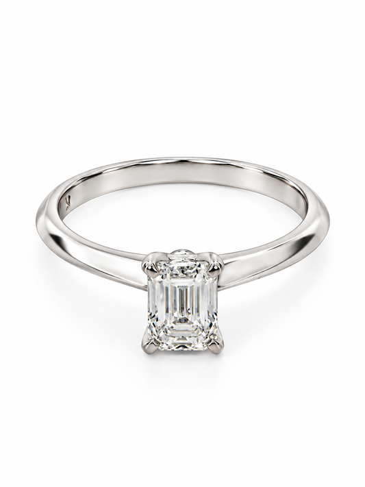 1.00 CT Emerald Cut Lab Grown Diamond Solitaire Engagement Ring in 14K White Gold-IGI Graded