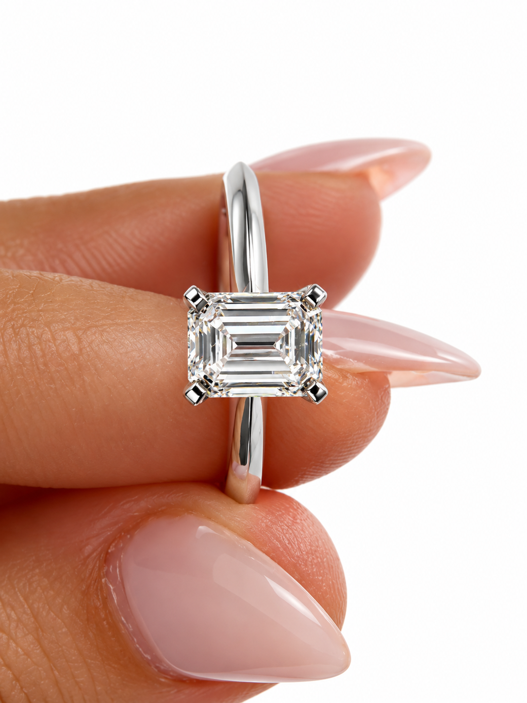 1.00 CT Emerald Cut Lab Grown Diamond Solitaire Engagement Ring in 14K White Gold-IGI Graded