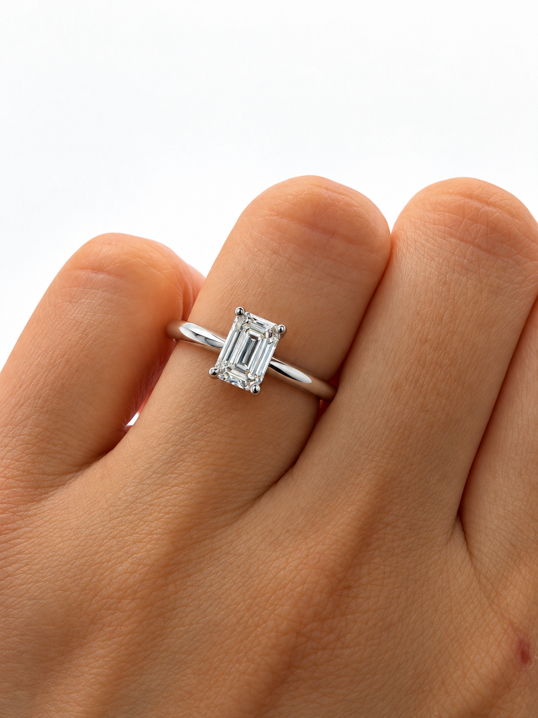 1.00 CT Emerald Cut Lab Grown Diamond Solitaire Engagement Ring in 14K White Gold-IGI Graded
