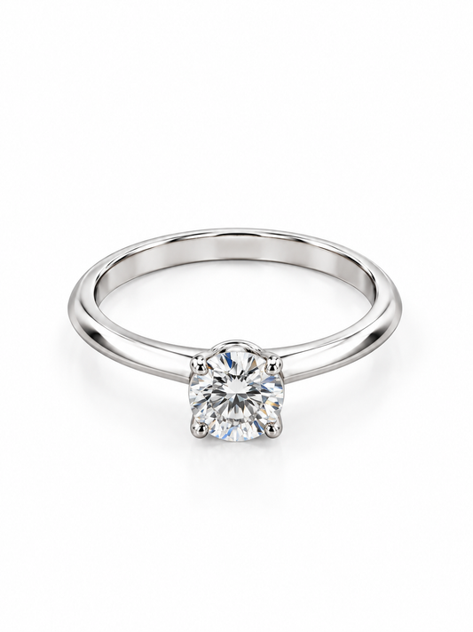 0.98 CT Round Cut Lab-Grown Diamond Solitaire Ring in 14K White Gold