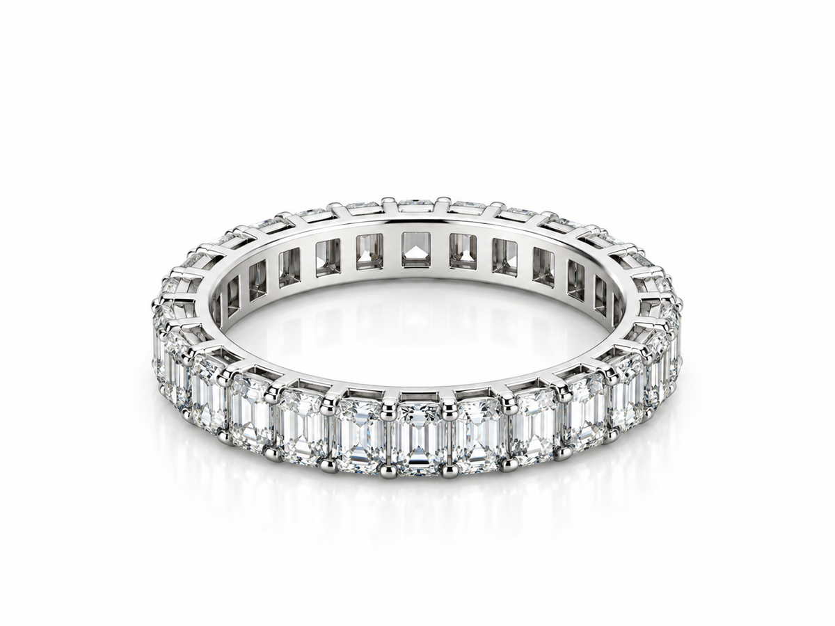 14K White Gold 2.51 CTW Emerald-Cut Lab Grown Diamond Eternity Band