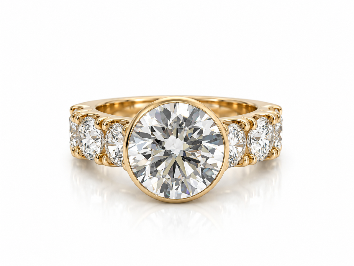 4.00 CT Fancy Lab Grown Diamond Ring in 14K Yellow Gold – 6.20 CTW – IGI Certified