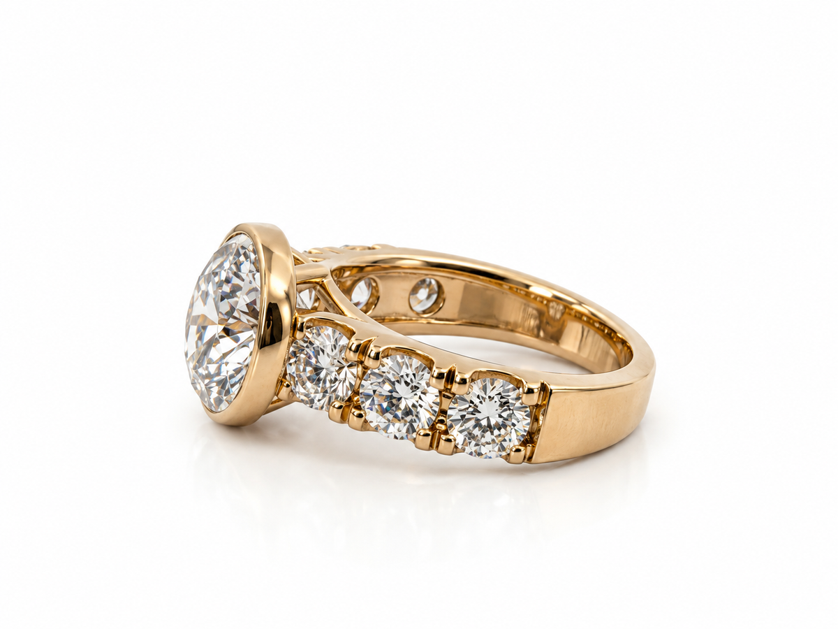 4.00 CT Fancy Lab Grown Diamond Ring in 14K Yellow Gold – 6.20 CTW – IGI Certified