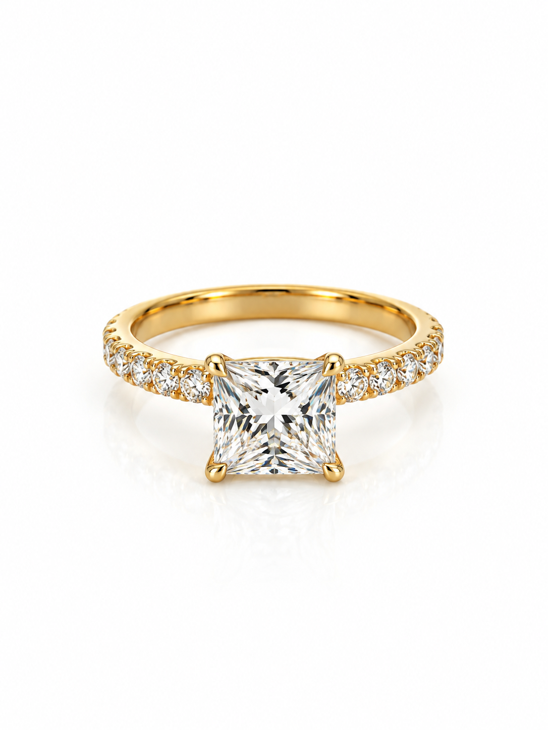 CT Princess CUT Lab Grown Diamond 3.03 Engagement Ring in 14k Yellow Gold - IGI Certified
