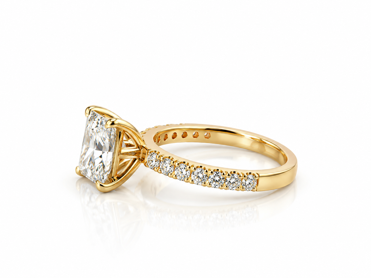 CT Princess CUT Lab Grown Diamond 3.03 Engagement Ring in 14k Yellow Gold - IGI Certified