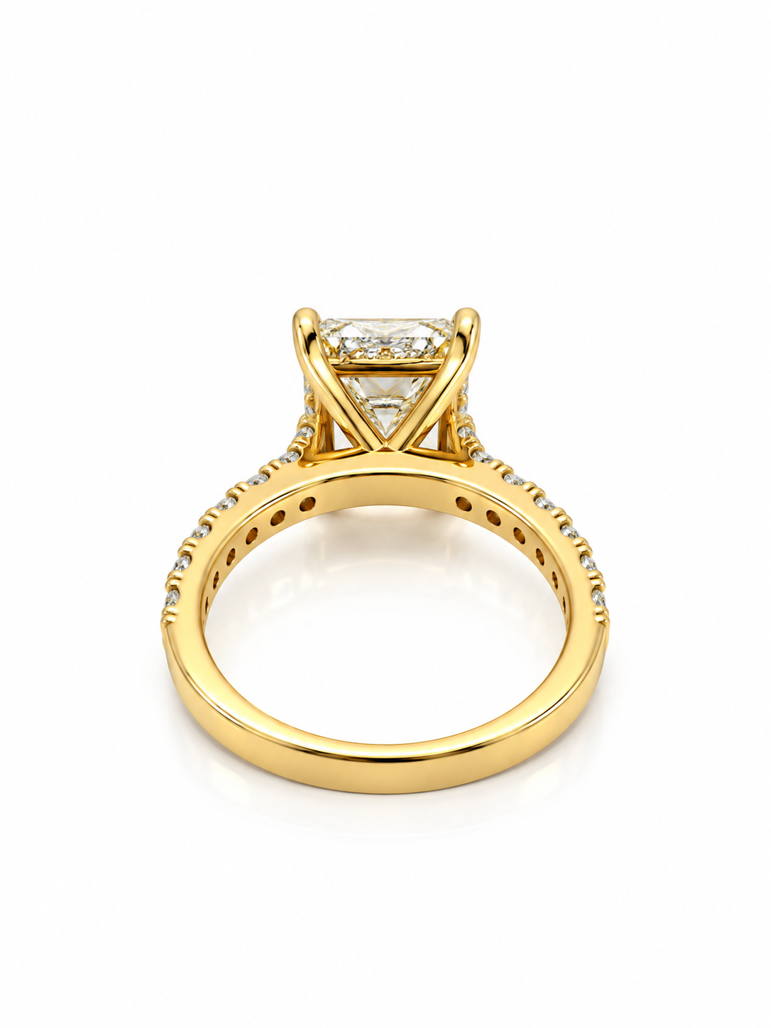 CT Princess CUT Lab Grown Diamond 3.03 Engagement Ring in 14k Yellow Gold - IGI Certified