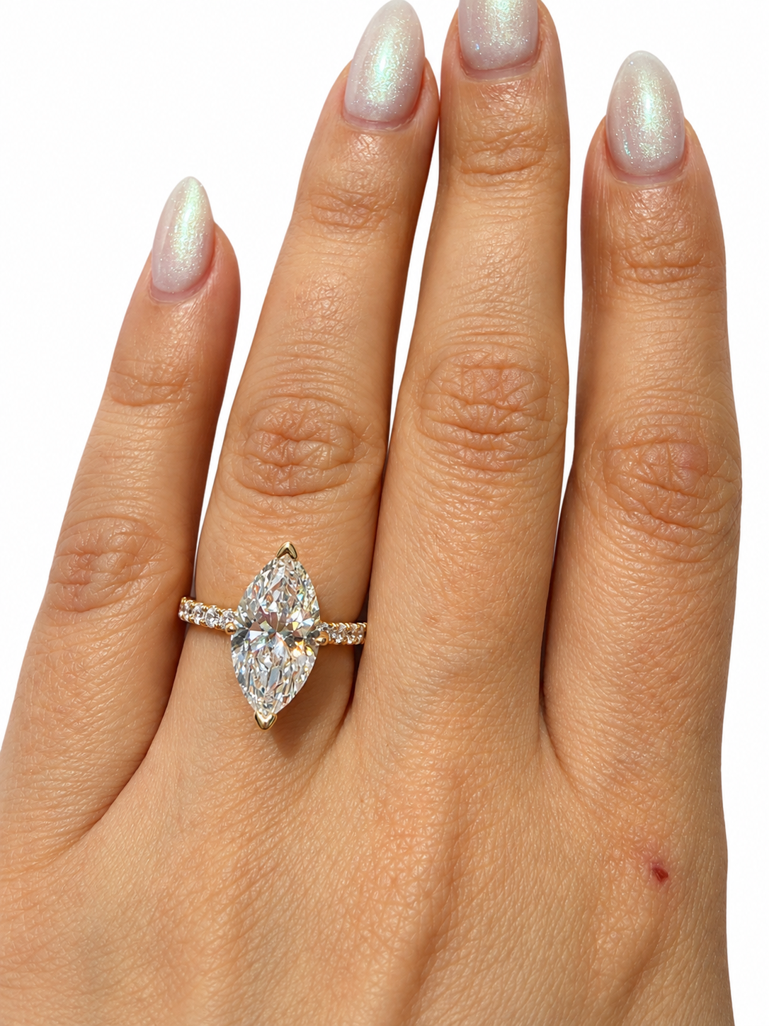 14K Yellow Gold 3.10 CT Marquise Lab-Grown Diamond Engagement Ring