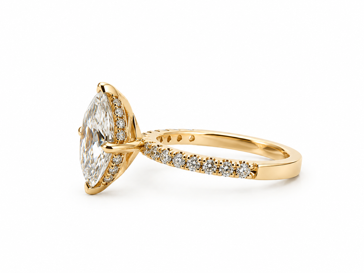 14K Yellow Gold 3.10 CT Marquise Lab-Grown Diamond Engagement Ring