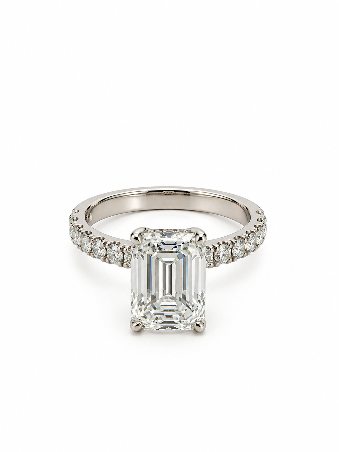 4.80 CTW Emerald Cut Lab-Grown Diamond Engagement Ring in 14K White Gold