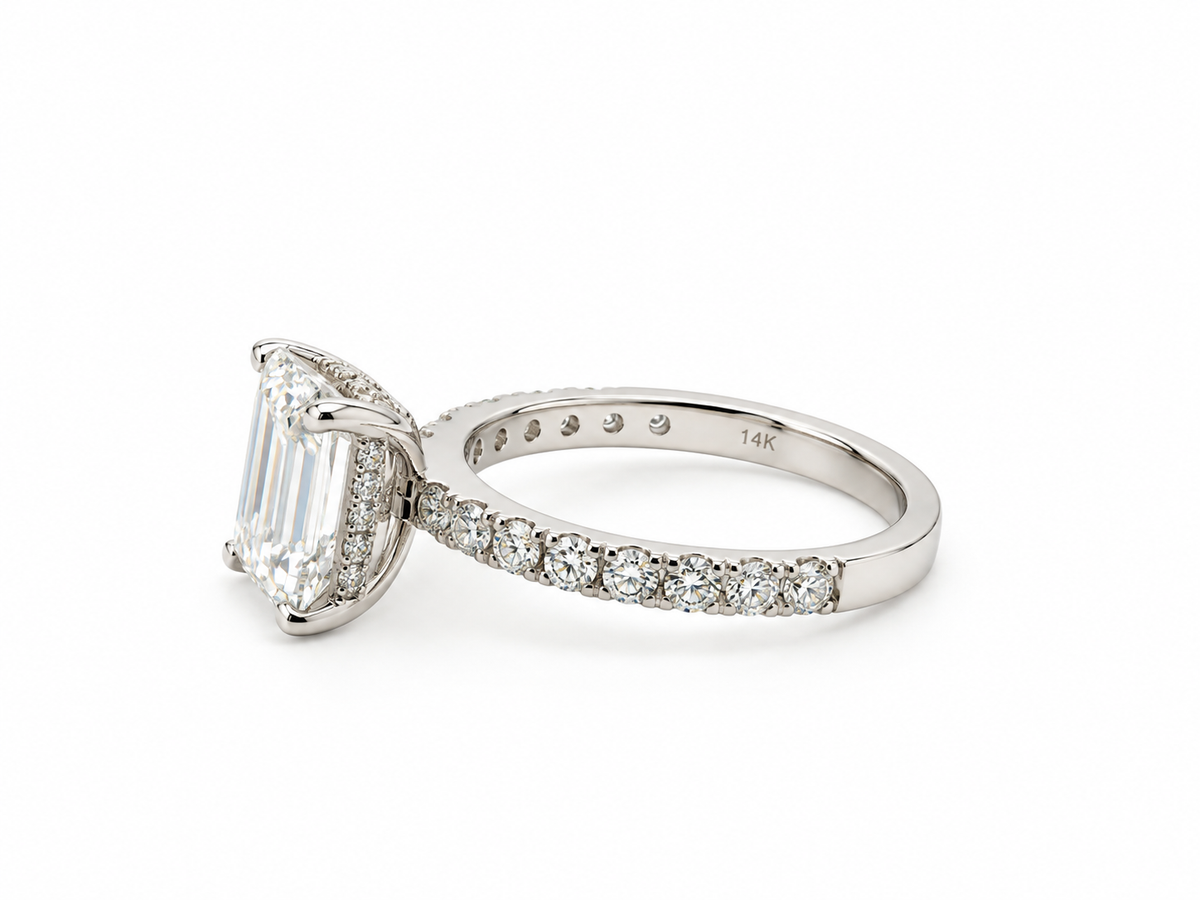 4.80 CTW Emerald Cut Lab-Grown Diamond Engagement Ring in 14K White Gold