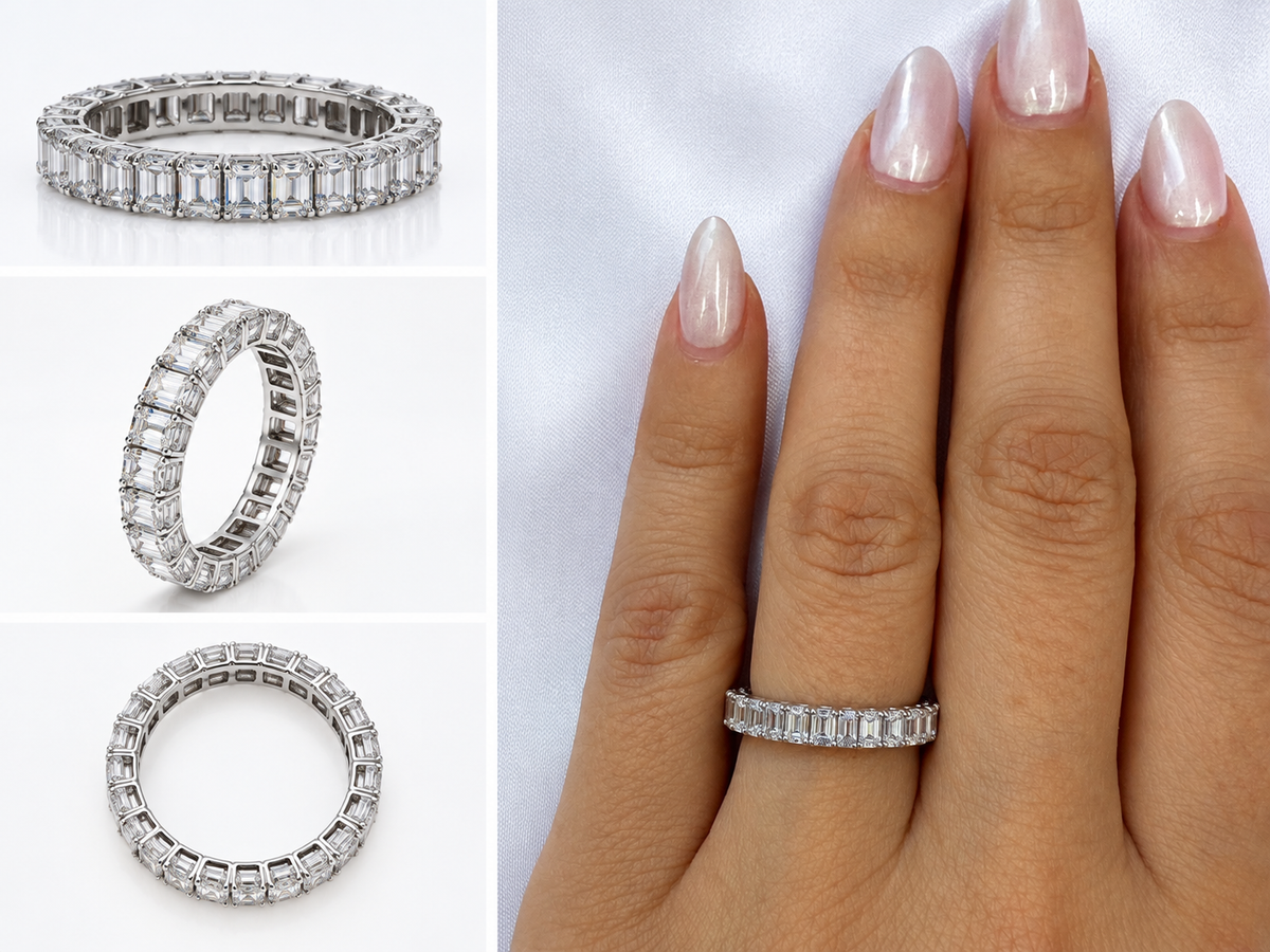 14K White Gold 2.51 CTW Emerald-Cut Lab Grown Diamond Eternity Band