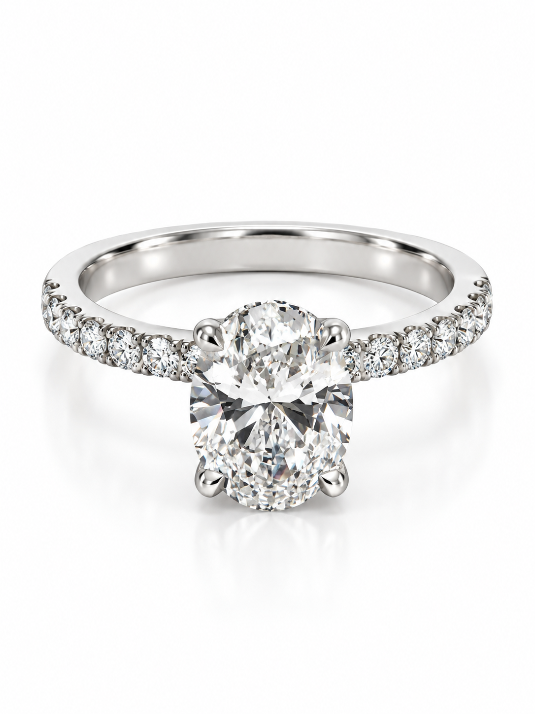 CT Oval Lab Grown Diamond 3.09 Engagement Ring in 14K White Gold- IGI Certified