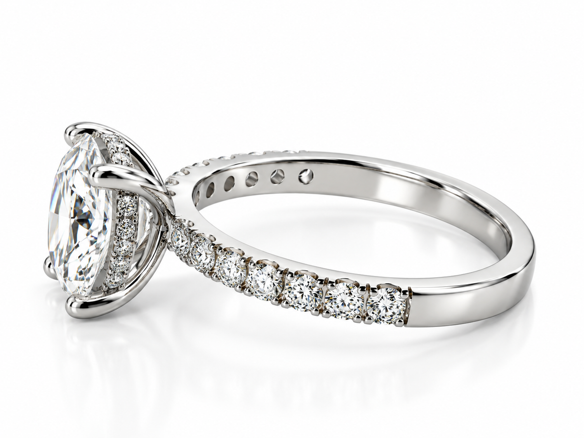 CT Oval Lab Grown Diamond 3.09 Engagement Ring in 14K White Gold- IGI Certified