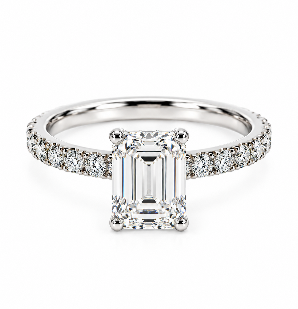 4.09 CT Emerald Cut Lab Grown Diamond Engagement Ring in 14K White Gold – IGI Certified