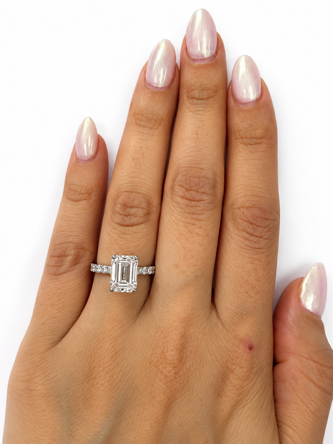 4.09 CT Emerald Cut Lab Grown Diamond Engagement Ring in 14K White Gold – IGI Certified