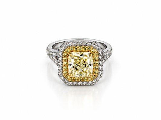 Platinum 3.00 CT Fancy Yellow Natural Radiant Cut Diamond Engagement Ring- 3.60 CTW