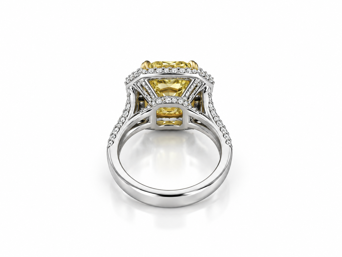 Platinum 3.00 CT Fancy Yellow Natural Radiant Cut Diamond Engagement Ring- 3.60 CTW