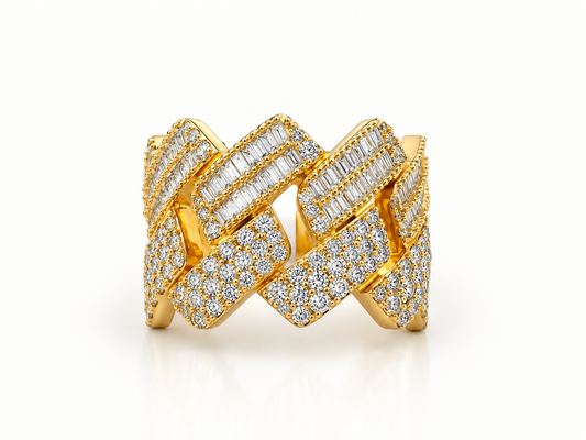 14K Yellow Gold Cuban Link Lab Grown Diamond Statement Ring - 2.50 CTW