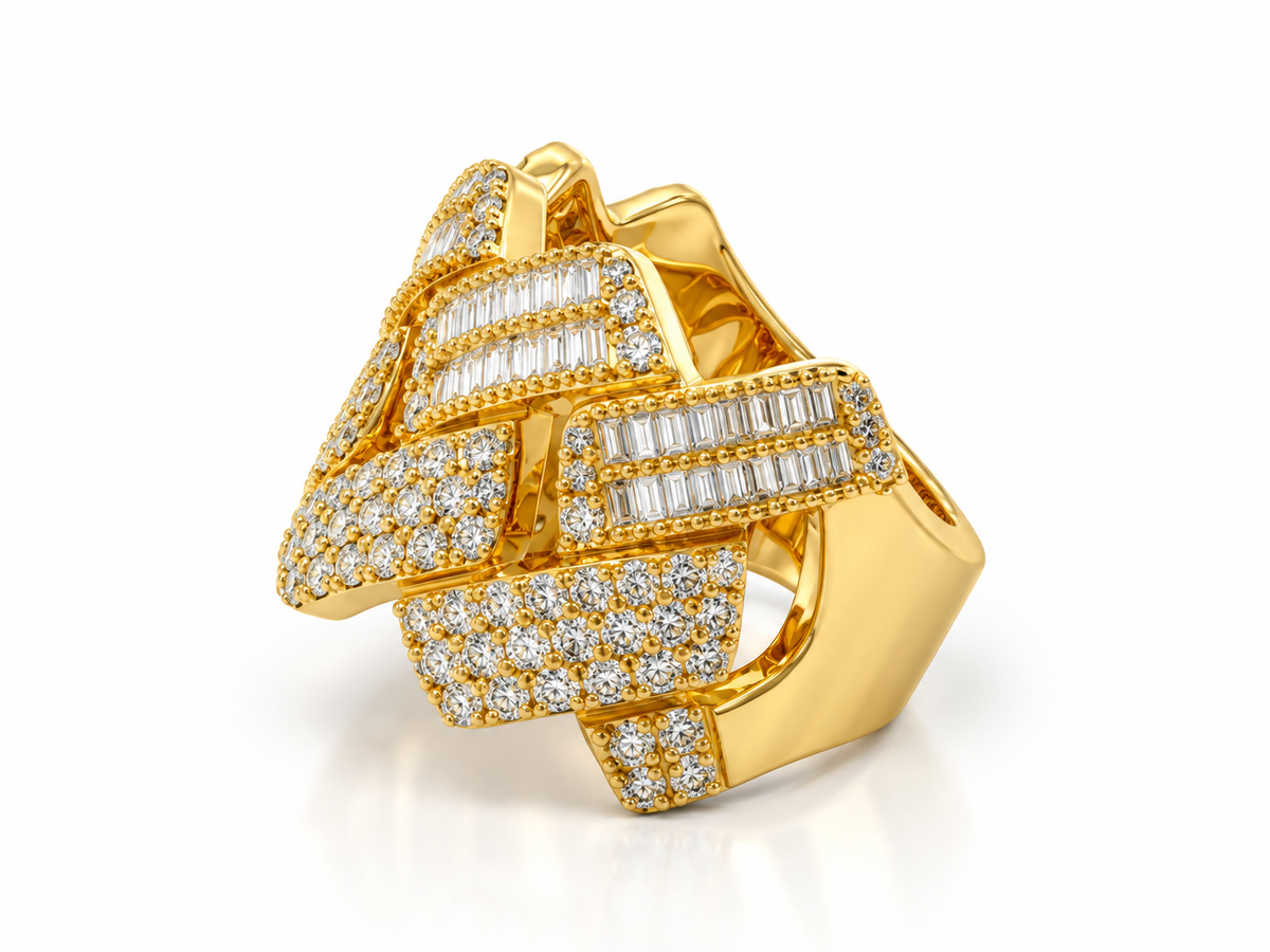 14K Yellow Gold Cuban Link Lab Grown Diamond Statement Ring - 2.50 CTW