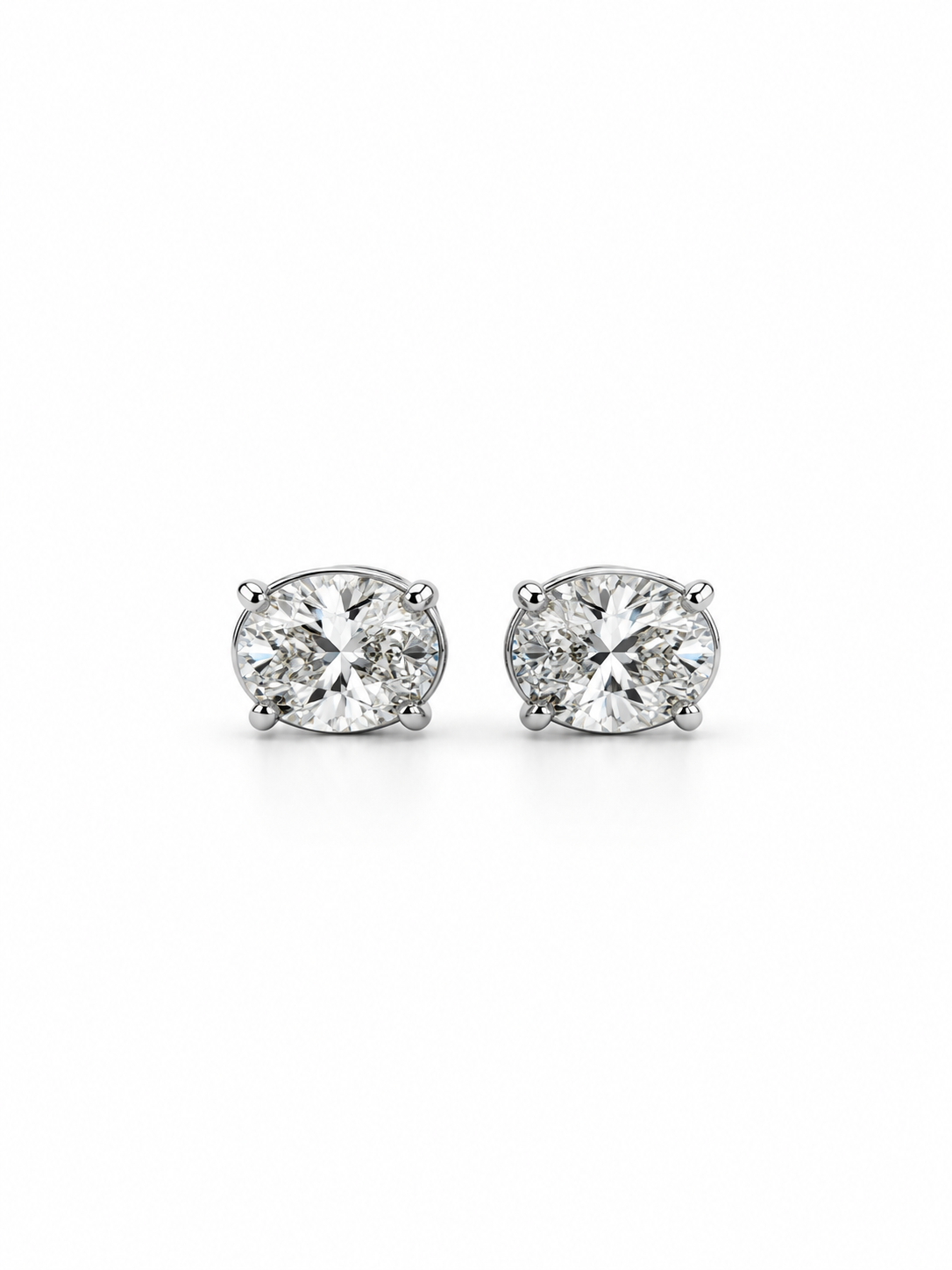 14K White Gold Oval Lab-Grown Diamond stud Earrings -1.57 CT