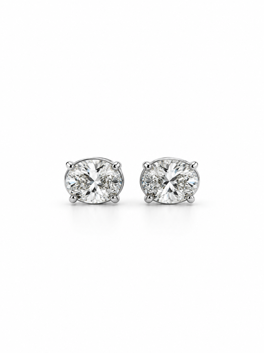 14K White Gold Oval Lab-Grown Diamond stud Earrings -1.57 CT